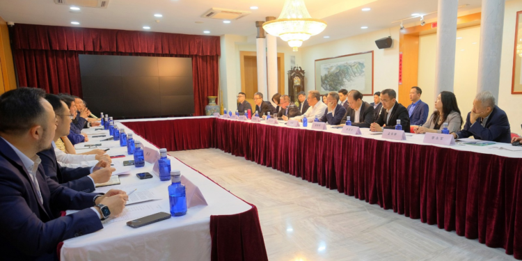Chinese Commerce Minister Wang Wentao chairs a meeting with Chinese-funded enterprises in Barcelona, Spain, June 1, 2024. /Chinese Commerce Ministry