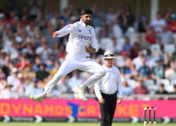 Shoaib Bashir leaps in celebration  •  Getty Images