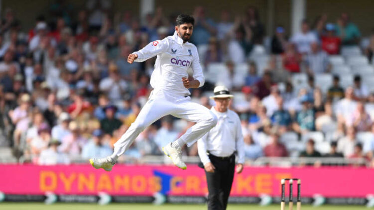 Shoaib Bashir leaps in celebration • Getty Images