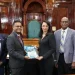 Pauline Chase, PPC Chairman handing over the report to Speaker Manzoor Nadir