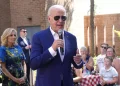 President Joe Biden speaks to supporters as first lady Jill Biden, left, looks on at a campaign rally in Harrisburg, Pa., on Sunday, July 7, 2024. (AP Photo/Manuel Balce Ceneta)