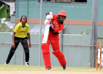 In this July 9, 2022 file photo, TT’s captain Shalini Samaroo plays a shot during a match against Jamaica in the CWI Rising Stars Women’s Under-19 Championships, at the Diego Martin Regional Sporting Complex . - Angelo Marcelle