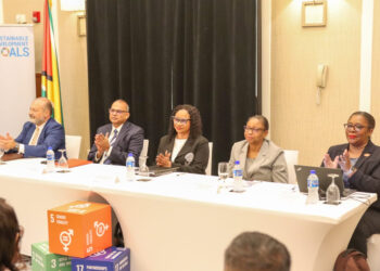 From left- Former Chancellor (ag) Carl Singh, Health Minister Dr. Frank Anthony, Chancellor (ag) Yonette Cummings-Edwards, Chief Justice (ag) Roxanne George-Wiltshire