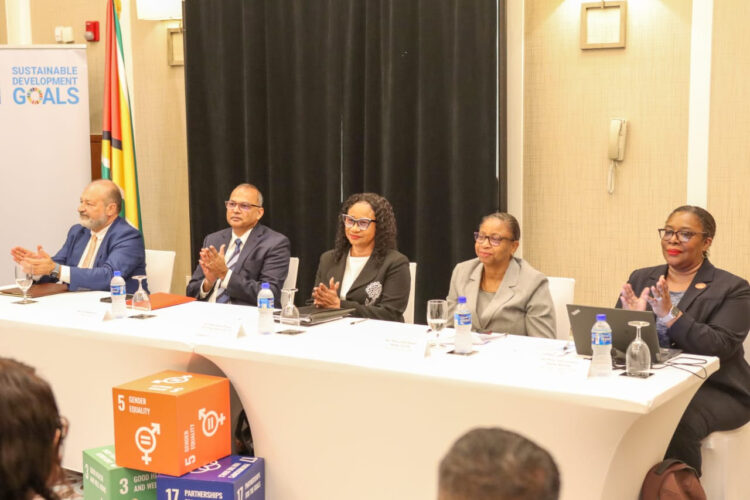 From left- Former Chancellor (ag) Carl Singh, Health Minister Dr. Frank Anthony, Chancellor (ag) Yonette Cummings-Edwards, Chief Justice (ag) Roxanne George-Wiltshire