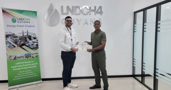 From left to right; Mr. Humberto Lopez, Country Manager of LNDCH4 Guyana and Allex Harte, Second Place Winner of the LNDCH4 Guyana Essay Competition.