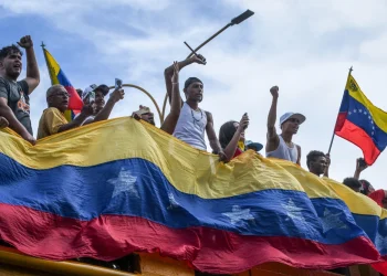 Protesters demonstrate Monday in Valencia, Venezuela, against the official election results declaring President Nicolas Maduro's re-elected. Jacinto Oliveros / AP