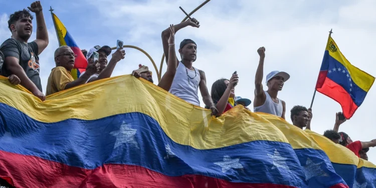 Protesters demonstrate Monday in Valencia, Venezuela, against the official election results declaring President Nicolas Maduro's re-elected. Jacinto Oliveros / AP