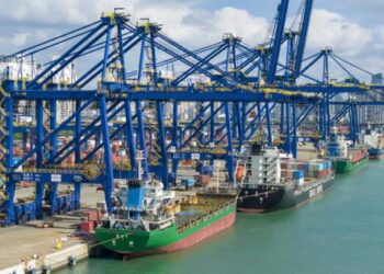 Containerships seen at the port of Haikou, Hainan province. (SU BIKUN/FOR CHINA DAILY)