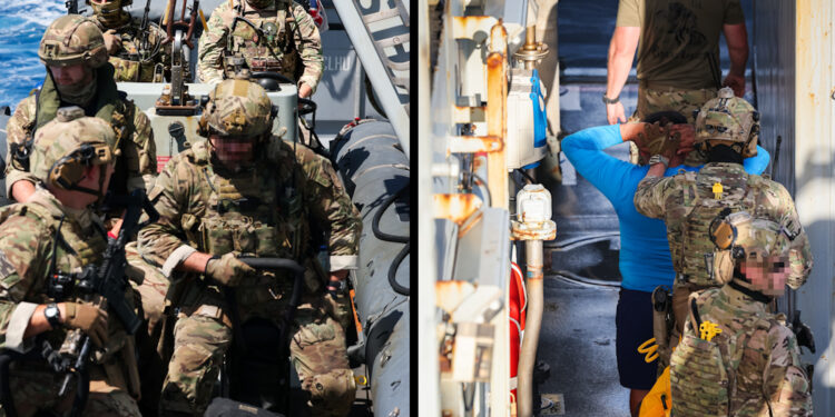 All of the 506kg of Class A narcotics were seized, despite the smugglers' efforts to throw the cargo into the ocean (Picture: Royal Navy)