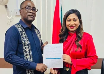 GTU President Mark Lyte and Ministry of Education Permanent Secretary Shannielle Hoosein- Outar after the signing agreement. Photo: Ministry of Education