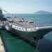 File photo taken on December 17, 2019 shows the Shandong aircraft carrier at a naval port in Sanya, south China's Hainan Province. China's first domestically built aircraft carrier, the Shandong, was delivered to the People's Liberation Army (PLA) Navy and placed in active service on December 17 at a naval port in Sanya. The new aircraft carrier, named after Shandong Province in east China, was given the hull number 17 (XINHUA)