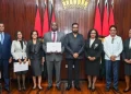 President Dr. Irfaan Ali poses with Attorney General Anil Nandlall, Chancellor of the Judiciary Yonette Cummings-Edwards and members of the Law Reform Commission