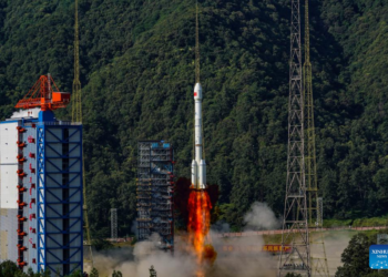 The 59th and 60th satellites of the BeiDou system are launched at 9:14 a.m. (Beijing Time) by a Long March-3B carrier rocket and the Yuanzheng-1 (Expedition-1) upper stage attached to the carrier rocket from the Xichang Satellite Launch Center in southwest China's Sichuan Province, Sept. 19, 2024. (Photo by Yang Xi/Xinhua)
