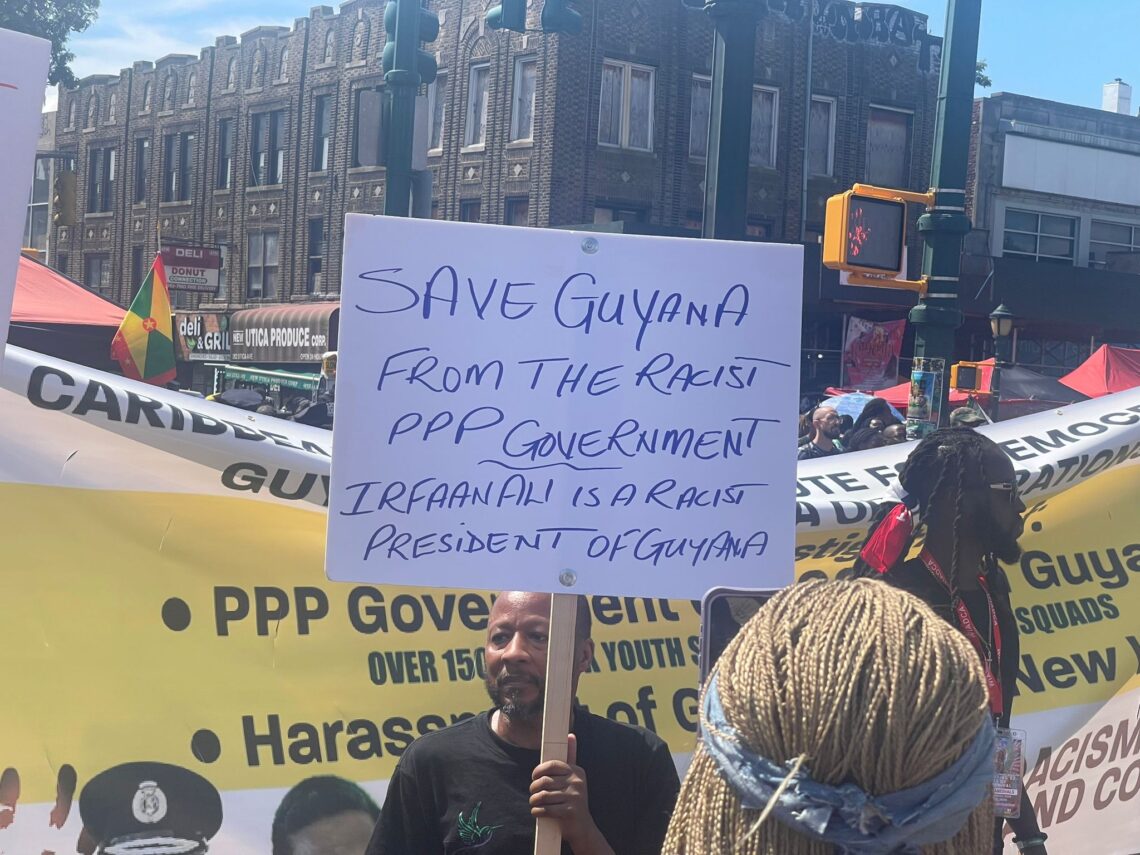 Protest on Eastern Parkway, Brooklyn USA, at West Indian Labour Day Parade, Sept 2, 2024.