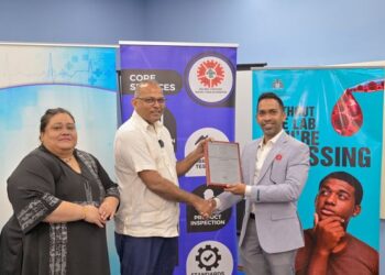 GNBS ED, Trevor Bassoo presents Certification Plaque to Minister of Health, Hon. Frank Anthony (1)