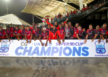 Trinidad & Tobago RedForce Celebrate winning the 2023 CG United Super 50 Championship