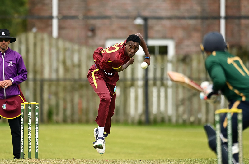 West Indies Academy player Johann Layne delivers a ball v Ireland