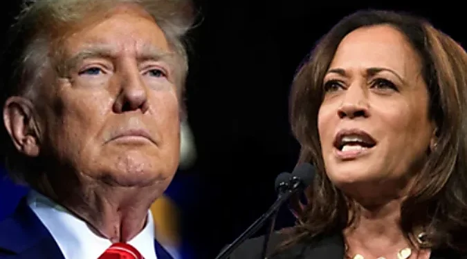 From left,  Donald Trump and Kamala Harris  AP/Getty Images
