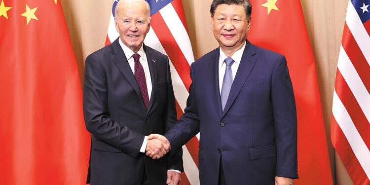 President Xi Jinping meets with US President Joe Biden in Lima, Peru, on Saturday. FENG YONGBIN/CHINA DAILY