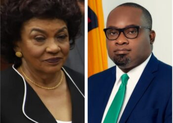 From Left- GECOM Chairman Claudette Singh S.C , and Shadow Legal Affairs Minister Roysdale Forde S.C