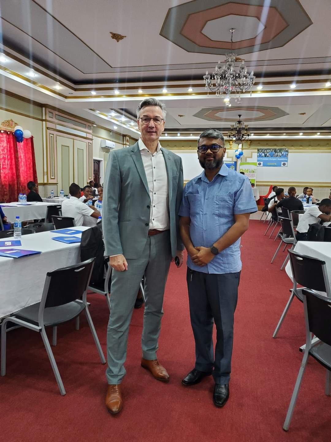 Fr. Georgetown Mayor Pt. Ubraj Narine and EU Ambassador Ambassador René Van Nes at the Boys 
 Conference held on November 28, 2024