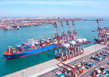 The image shows Qingdao Port Terminal in Shandong Province, China./CFP