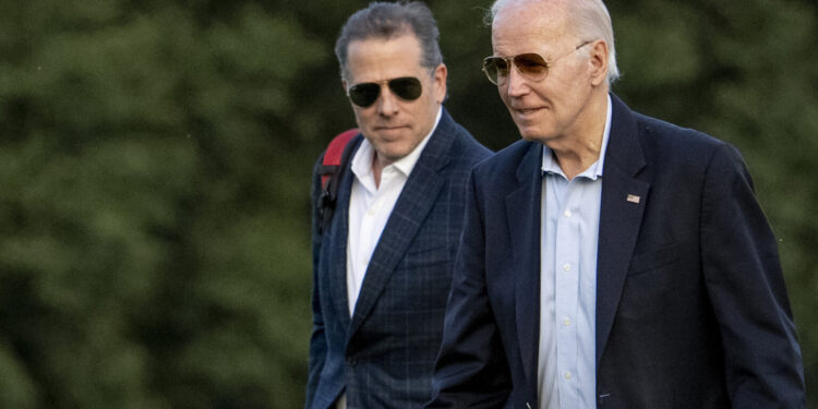 President Joe Biden, and his son Hunter Biden arrive at Fort McNair, Sunday, June 25, 2023, in Washington. The Biden's are returning from Camp David. (AP Photo/Andrew Harnik)