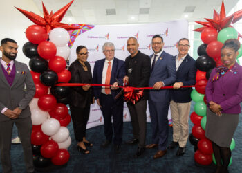 rench Ambassador to Trinidad & Tobago, His Excellency Didier Chabert; Trinidad & Tobago Minister of Tourism, Culture and the Arts, Senator the Honourable Randall Mitchell and Caribbean Airlines CEO, Mr Garvin Medera are joined by (far left) Chairperson of the Board and CEO of Martinique Airport, Ms Nathalie Sebastien and (far right) General Director of Airport Council International, Latin America & Caribbean, Mr Rafael Echevarne for the departure of Caribbean Airlines’ inaugural flight from Trinidad to Martinique