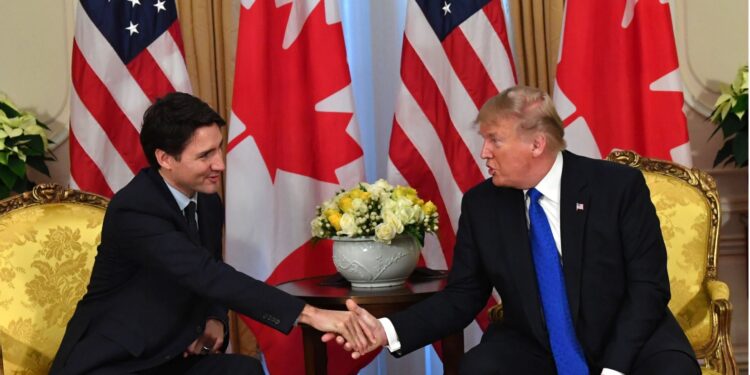 From left- Canada Prime Minister Justin Trudeau and USA President-elect Donald Trump