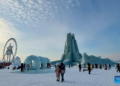 Tourists visit the Harbin Ice-Snow World, the world's largest ice-and-snow theme park, in Harbin, the capital city of northeast China's Heilongjiang Province, Dec. 21, 2024. (Xinhua/Yang Siqi)