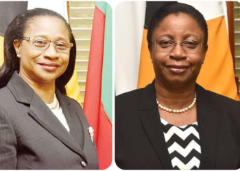 From left acting Chancellor Yonette Cummings-Edwards and acting Chief Justice   Roxane George-Wiltshire