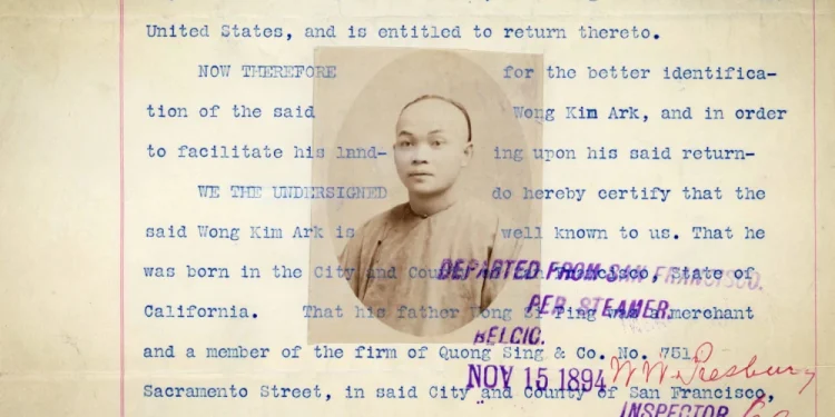 An identification document from 1894 belonging to Chinese American citizen Wong Kim Ark.Alamy Stock Photo