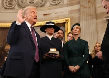 Donald Trump takes the oath of office from Chief Justice John Roberts as Melania Trump, Ivanka Trump, Donald Trump Jr. and Eric Trump look on during inauguration ceremonies in the Rotunda of the U.S. Capitol on Jan. 20, 2025 in Washington, D.C.
(Photo by Chip Somodevilla/Getty Images)