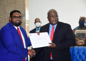 From left President Irfaan Ali and Prime Minister Mark Phillips