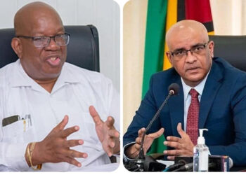 From left- Former Minister of Finance Winston Jordan and Vice President Jagdeo