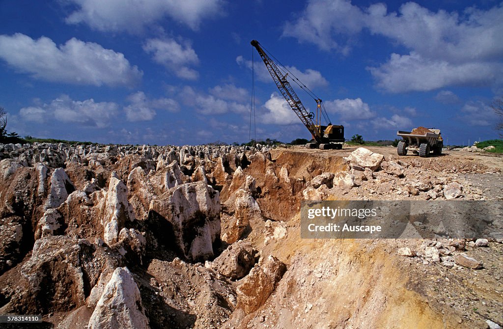 Phosphate mining site, now exhausted, leaving a barren terrain of limestone pinnacles. Republic of Nauru, Micronesia. (Photo by: Auscape/Universal Images Group via Getty Images)