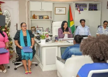 Minister of Human Services and Social Security Dr. Vindhya Persaud at the media conference