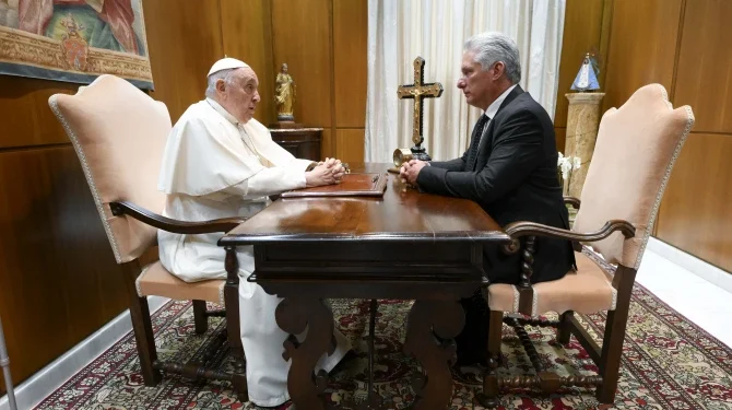 Pope Francis meets with Cuban President Miguel Díaz-Canel on June 20, 2023, at the Vatican. | Credit: Vatican Media