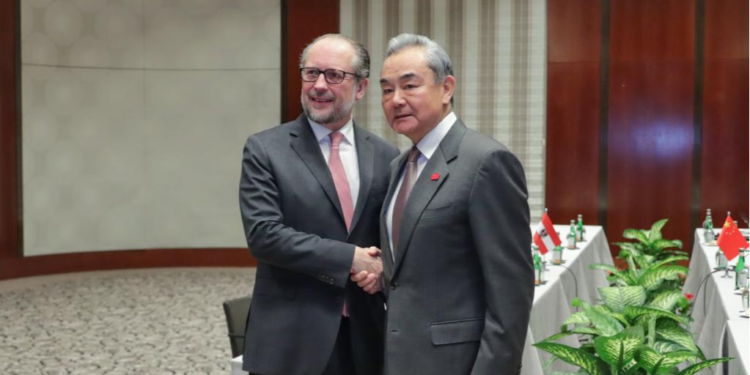 Chinese Foreign Minister Wang Yi meets with Austrian interim Chancellor and Foreign Minister Alexander Schallenberg in Munich, Germany, February 15, 2025. /VCG