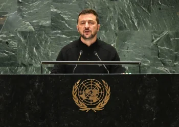 Ukrainian President Volodymyr Zelenskyy addresses the United Nations General Assembly on Sept. 25.Timothy A. Clary / AFP via Getty Images file