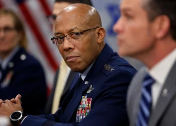 Chairman of the Joint Chiefs Gen. Charles Q. Brown Jr. listens to Defense Secretary Pete Hegseth before a meeting with Israeli Prime Minister Benjamin Netanyahu, February 5, Arlington, Virginia. Chip Somodevilla/Getty Images