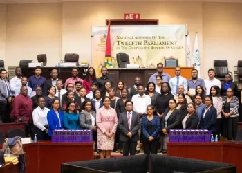 Minister Singh and staff of the Ministry of Finance during the last day of the consideration of the estimates in the Committee of Supply of the National Assembly on Wednesday