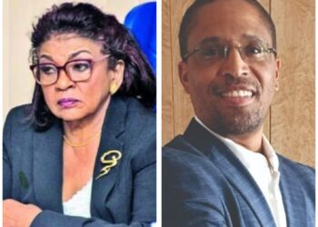 From left- GECOM Chairperson ret'd Justice Claudette Singh and Dr. Terrence Campbell