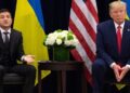 Ukraine's Volodymyr Zelensky, left, and US President Donald Trump on Wednesday on the sidelines of the UN General Assembly in New York © AFP