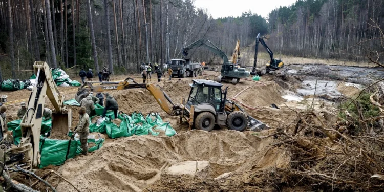 Military personnel search for missing U.S. soldiers at Pabrade training ground in Lithuania on Friday.Petras Malukas / AFP - Getty Images