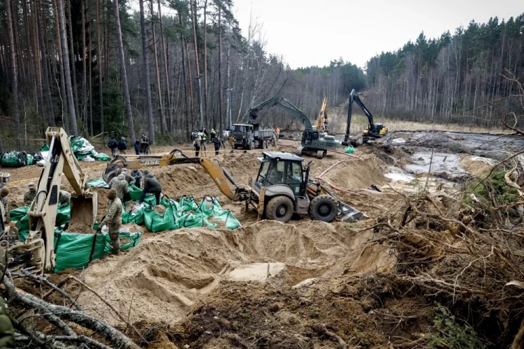 Military personnel search for missing U.S. soldiers at Pabrade training ground in Lithuania on Friday.Petras Malukas / AFP - Getty Images