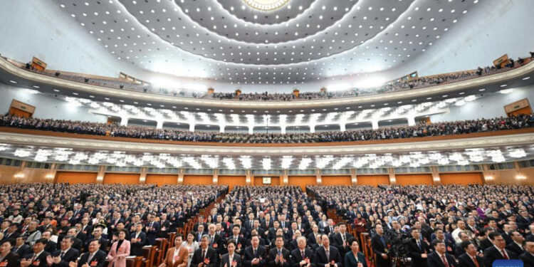 The opening meeting of the third session of the 14th National People's Congress (NPC) is held at the Great Hall of the People in Beijing, capital of China, March 5, 2025. (Xinhua/Xie Huanchi)