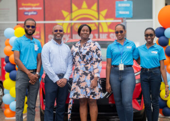 From L to R: Shamroy Hope (Assistant Store Manager, Massy Stores Providence), Christpen Bobb Semple (Assistant Vice President, Massy Stores (Guyana) Inc.), Corencer Mentore (Winner), Alicia  Spence (Store Manager, Massy Stores Providence), and Chrystel Taylor (Marketing & Promotions  Coordinator, Massy Stores (Guyana)