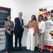 (Middle L-R) Rafael Fumis, Country Manager, MODEC Guyana and Elsie Harry, Board Member and Fundraising Coordinator, STEMGuyana; greet each other. They are flanked by Yolander Sammy, Legal & Compliance Manager, MODEC Guyana on the left, and Alisha Koulen, Operations Manager, STEMGuyana on the right.