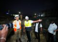 President Irfaan Ali (hand outstretched at the Harbour Bridge)